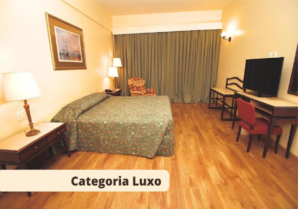 贝洛奥里藏特戴瑞尔中央会议酒店的酒店客房配有一张床和一张带电脑的书桌