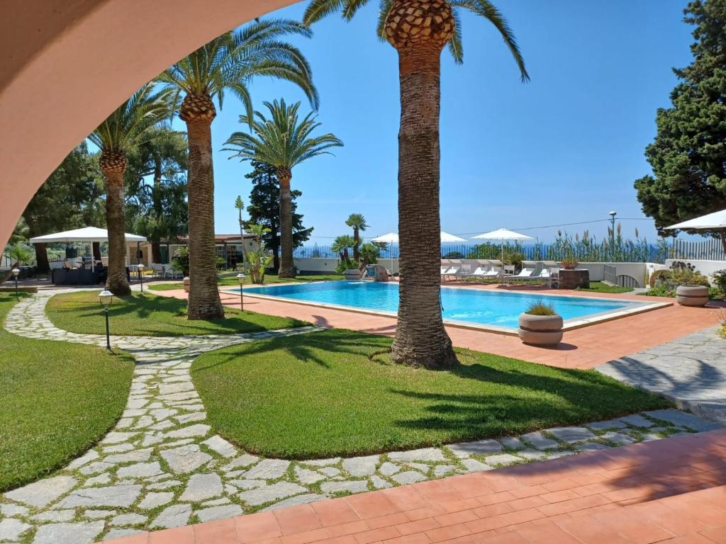 伊斯基亚Villa Martina的棕榈树和游泳池度假村