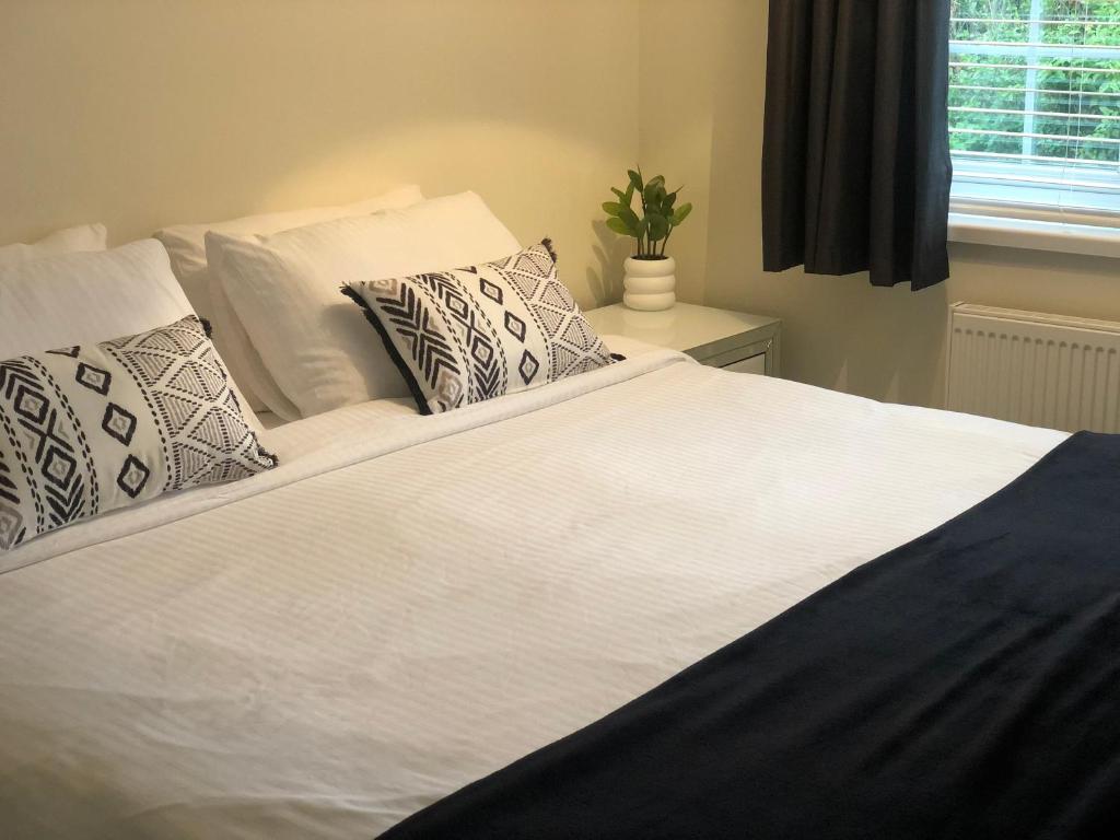 斯凯格内斯HALLSTEAD的一张带枕头和窗户的大型白色床