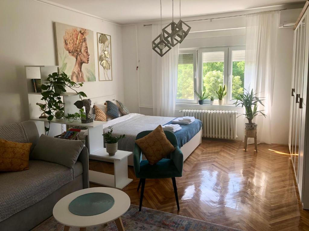 诺维萨德Casa Lusi的客厅配有床和沙发