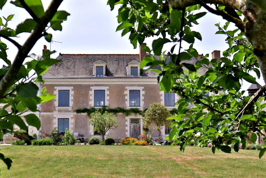 Saint-Mélaine-sur-AubanceLa Demeure de l'Aubance的一座带草地庭院的大型砖屋