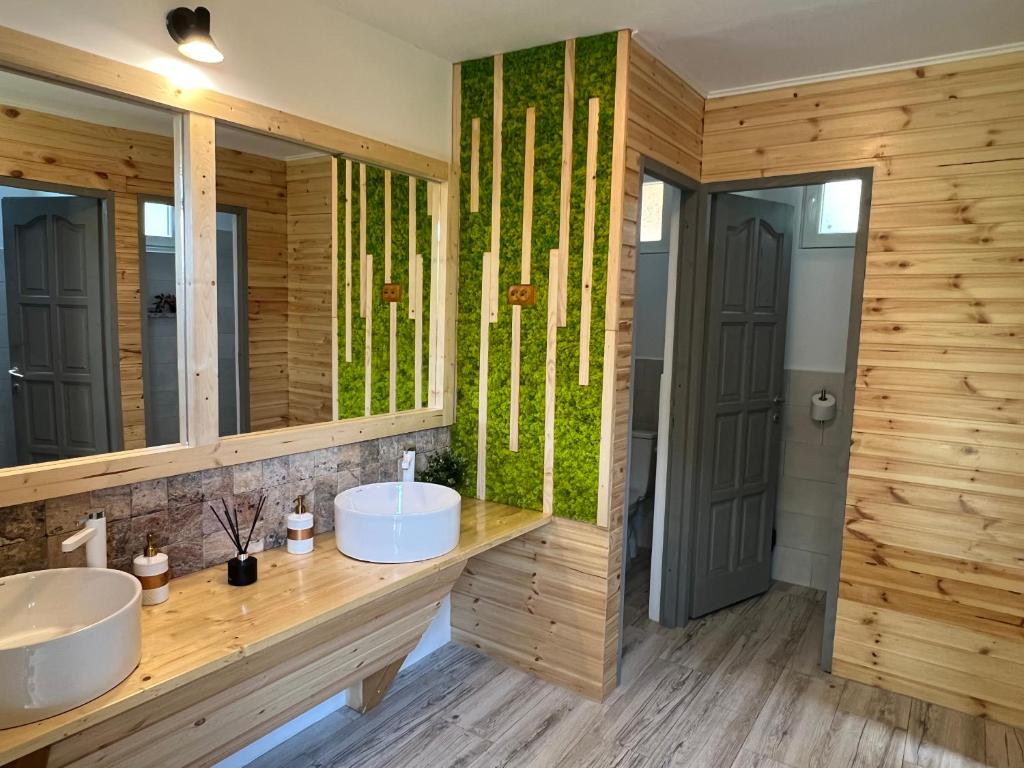 BozioruTinutul Luanei Glamping Resort的浴室设有2个水槽和镜子