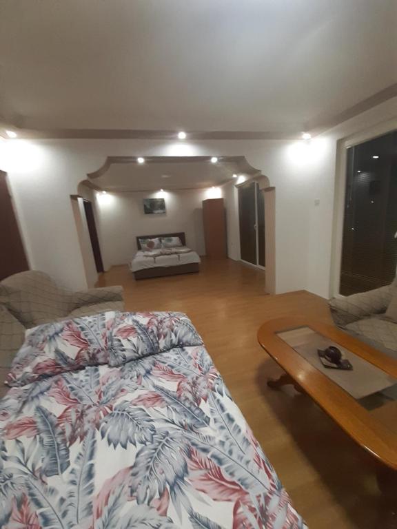 奥赫里德Apartments Stefan Trpejca的客厅配有床和桌子