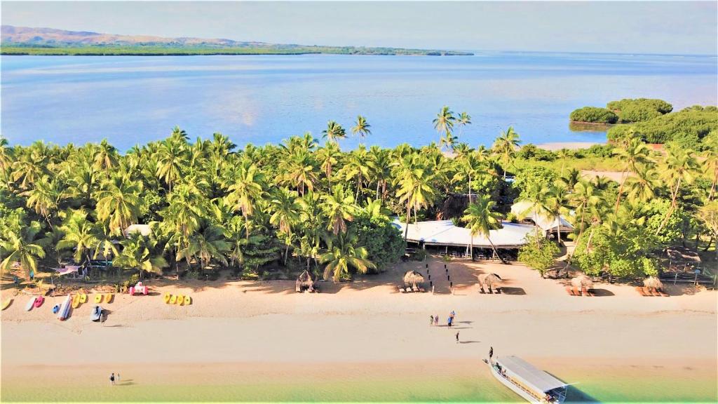 辛加东卡Likuri Island Resort Fiji的棕榈树海滩的空中景致