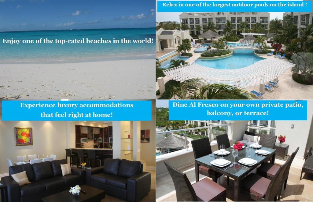 格雷斯湾中庭度假酒店的客厅和饭厅的照片拼合在一起
