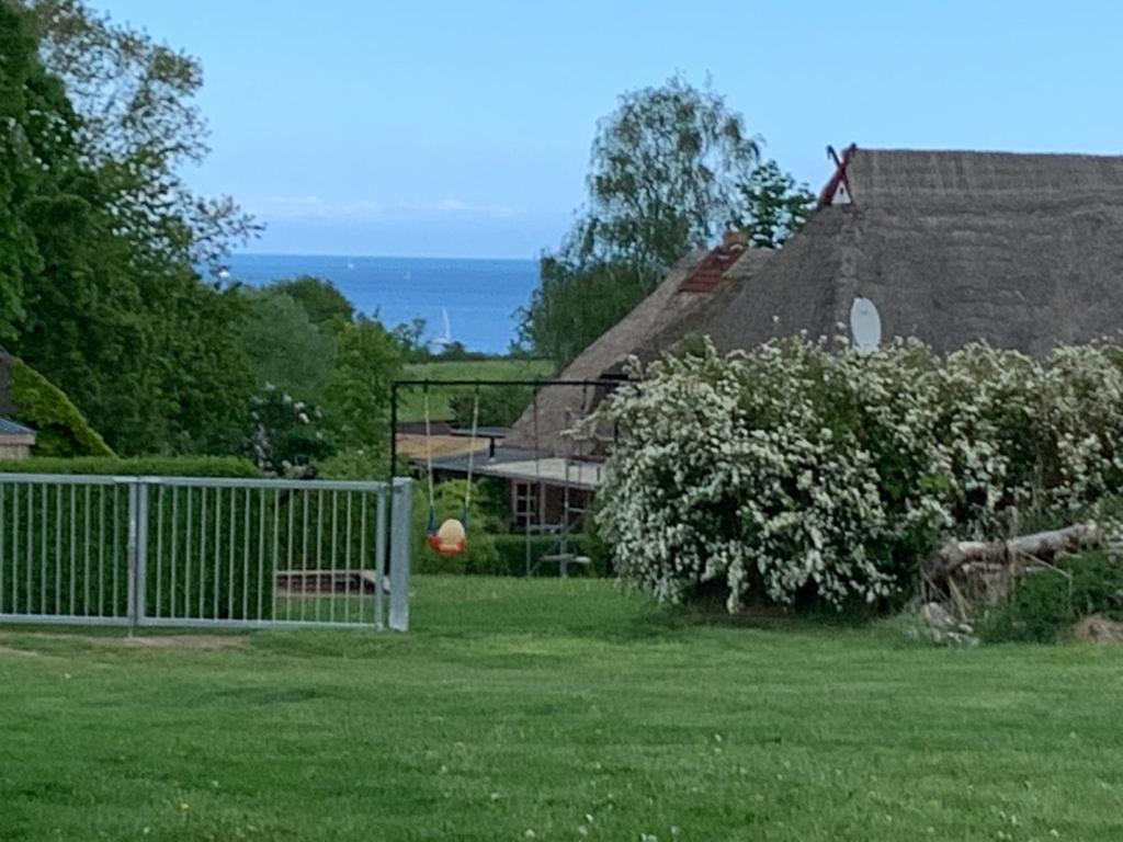 沃伦伯格Ferienhäuser Wohlenberg - Baltic Cottages的房屋前有篮球架的院子