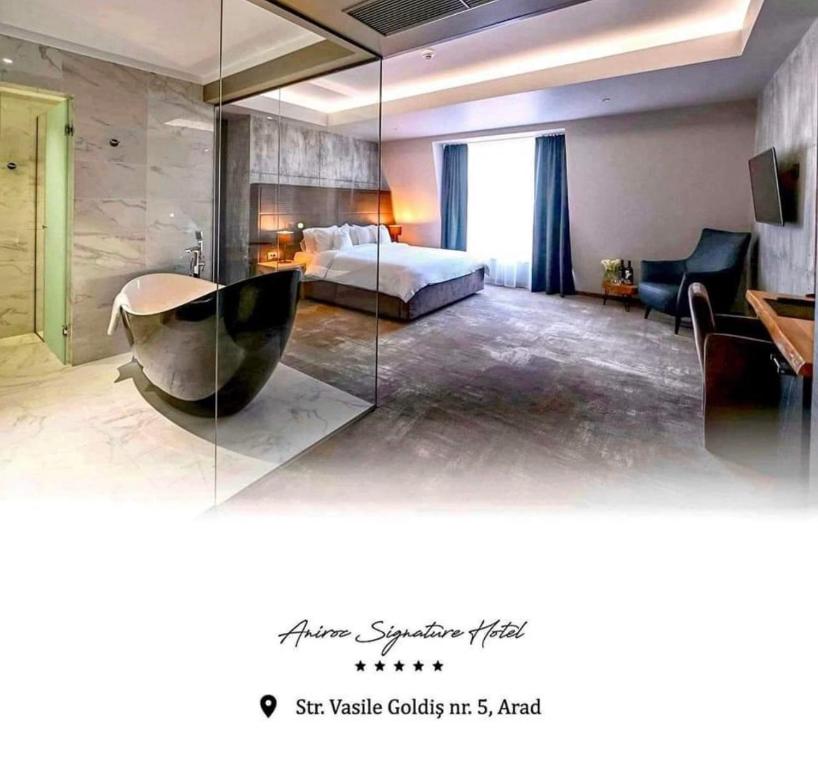 阿拉德Aniroc Signature Hotel的酒店客房带一张床和浴缸