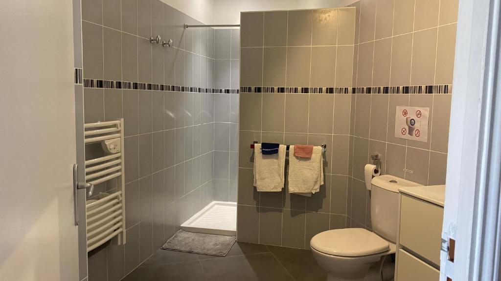 La Roquette-sur-Siagne2 Pièces Rdc Villa Piscine的一间带卫生间和淋浴的浴室