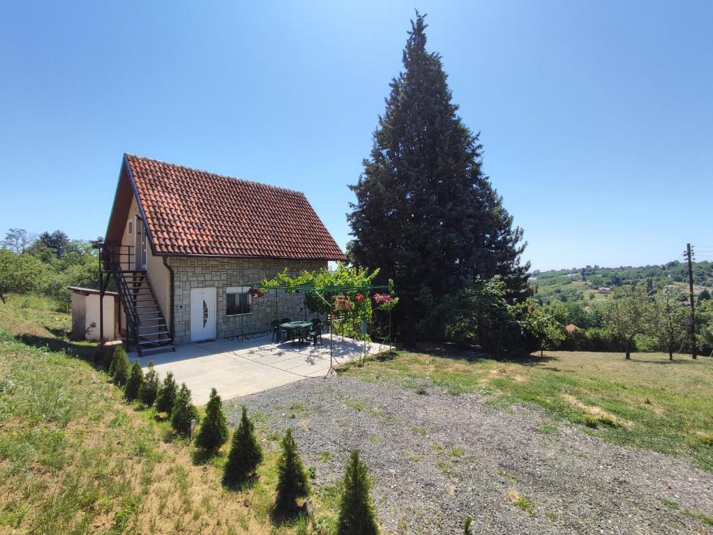 维尔蒂尼克Miličin konak的田野上的小房子,有树