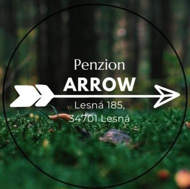 LesnáPenzion Arrow的草上带有箭头的标志