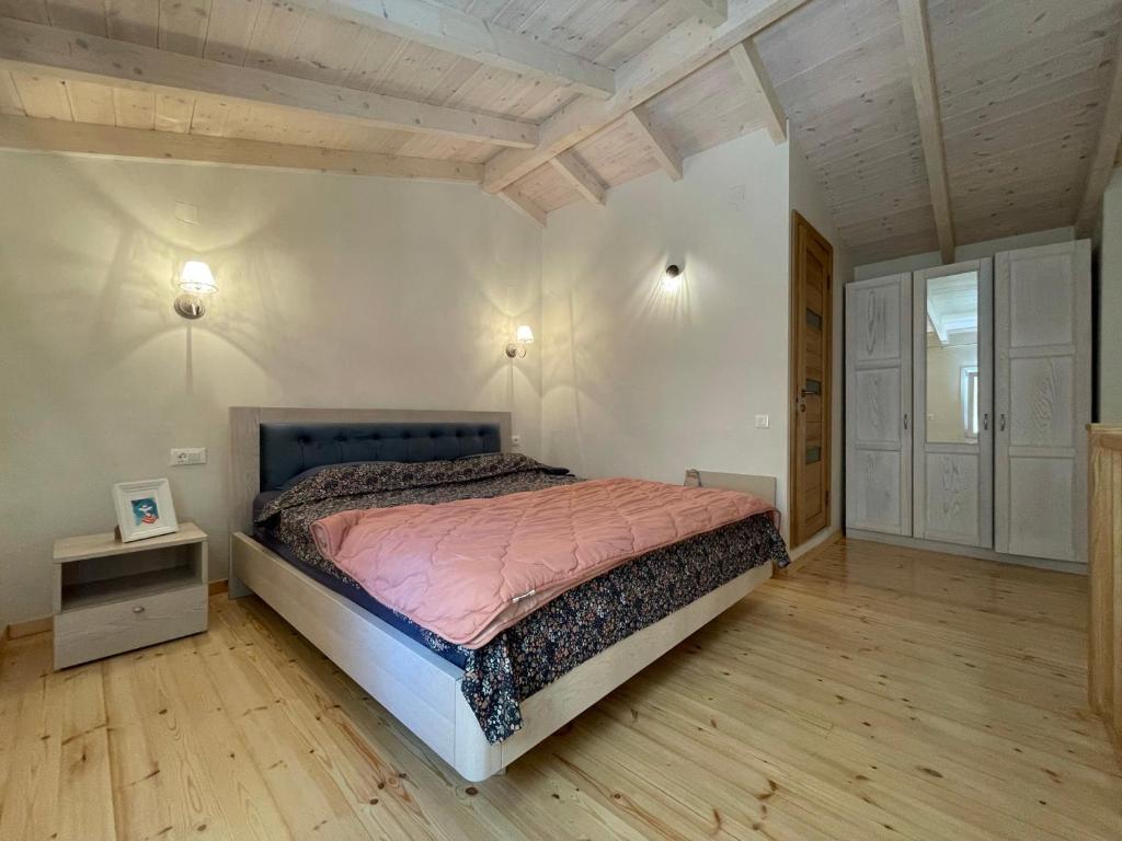 SinarádesValeria’s Apartments的一间卧室配有一张床,铺有木地板