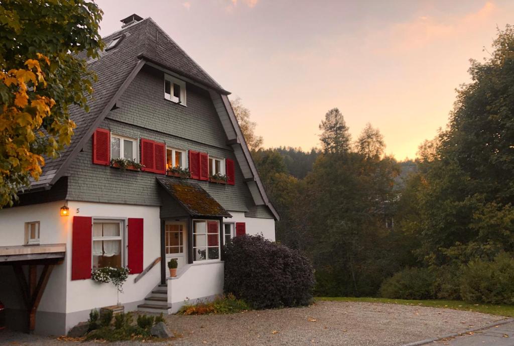 欣特察尔滕Haus Nagel的白色和红色的房子,有红色百叶窗