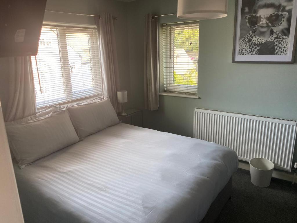 特灵Wellbrook Rooms的卧室配有白色床和2扇窗户