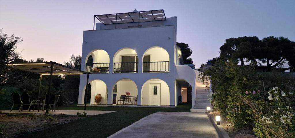 波多河丽Villa Madenia的白色的房子,设有门廊和庭院