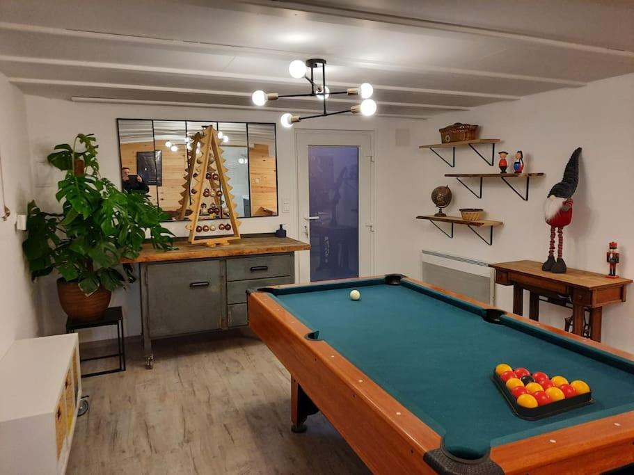 ZimmerbachCharmant logement avec terrasse et billard的客厅配有台球桌