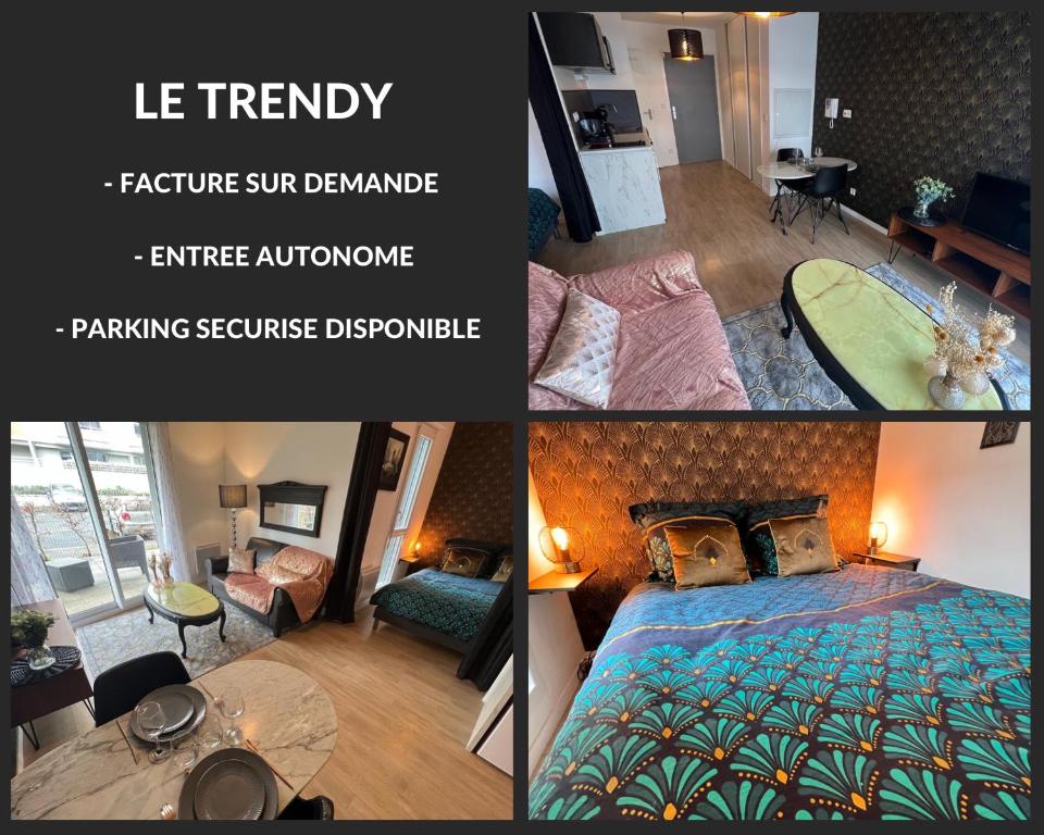 Les GaudinaisLe Trendy的一张酒店房间四张照片的拼贴图