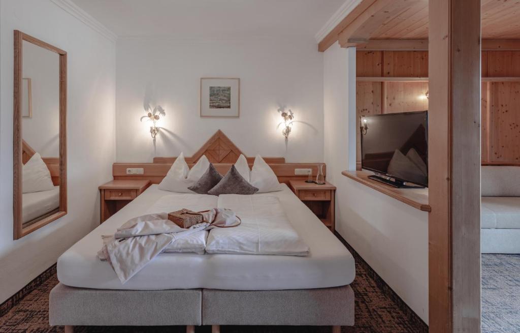 格罗萨尔凯萨琳酒店 的一间卧室配有一张带镜子的床和一台电视