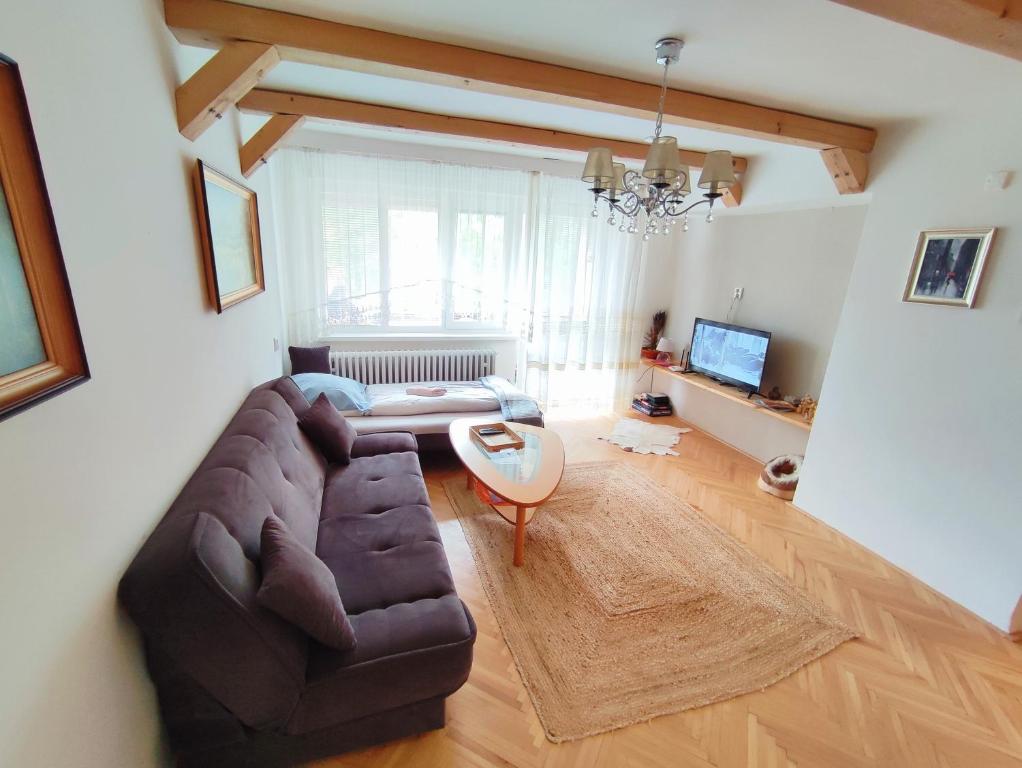 多尔尼斯莫克维克Apartmán Pod Lesom的客厅配有沙发和桌子
