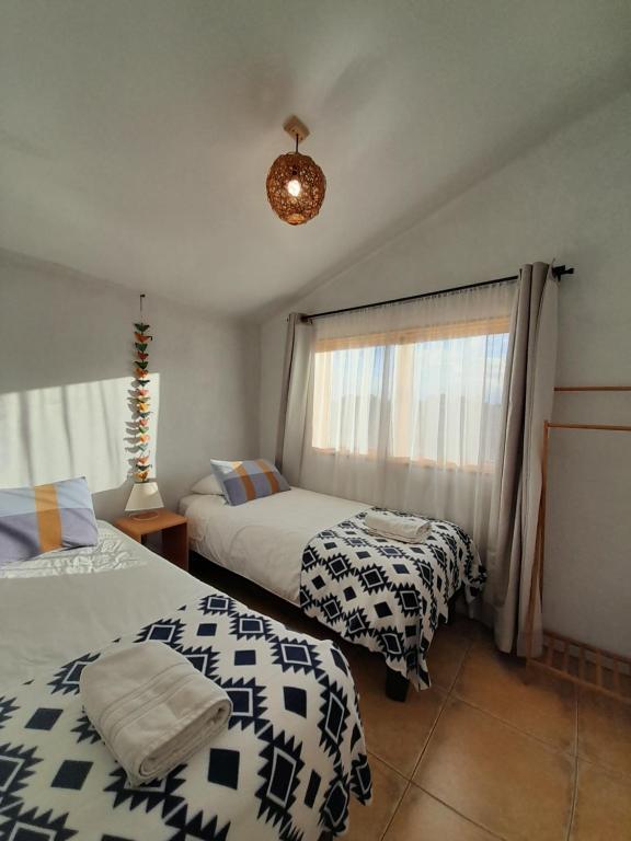 CatapilcoEco Parcela La Chacra的一间卧室设有两张床和窗户。