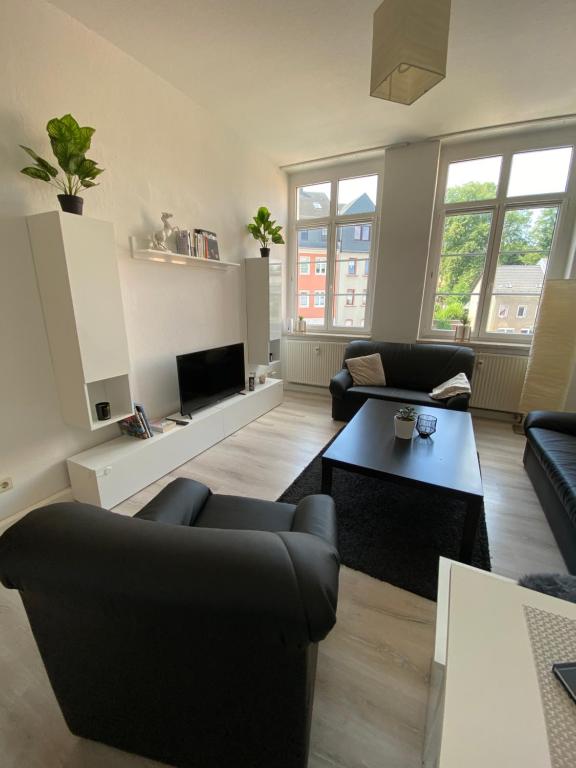 利希滕斯泰因Stadtdomizil的客厅配有两张沙发和一台电视机