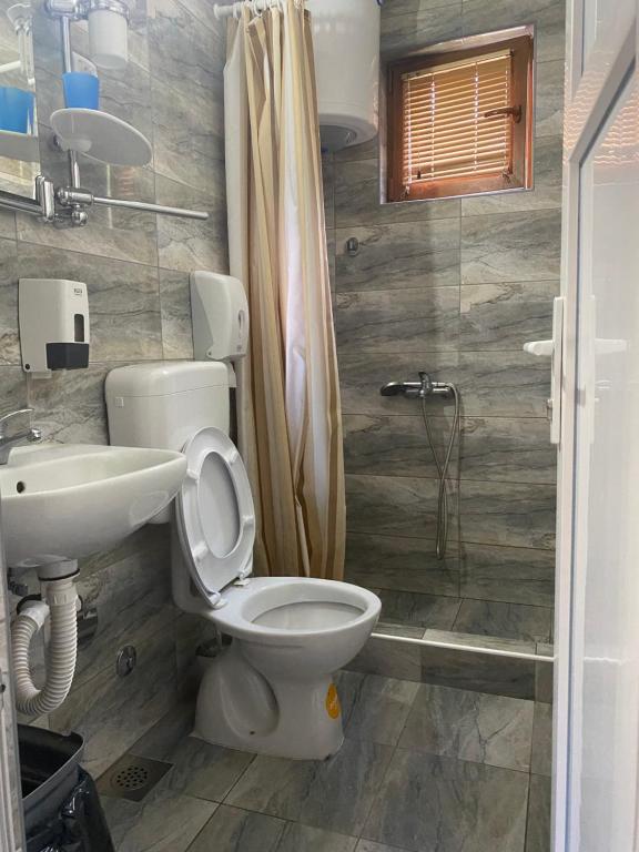 耶蒂斯特Apartmani Sastavci的一间带卫生间和水槽的浴室