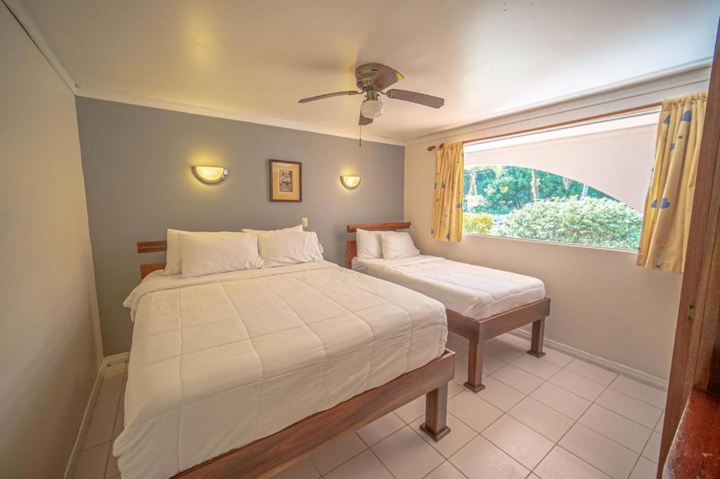 奎波斯城Lovely Condo near monkey habitat and beach的一间卧室设有两张床和窗户。