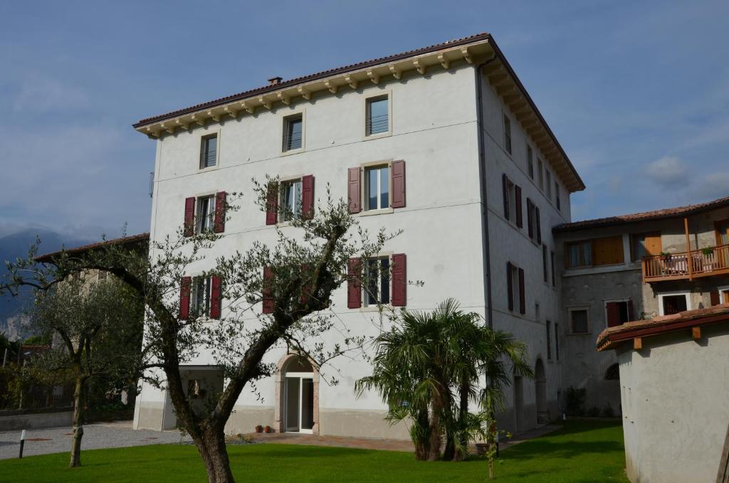 阿科Palazzo Oltre的前面有棵树的白色建筑