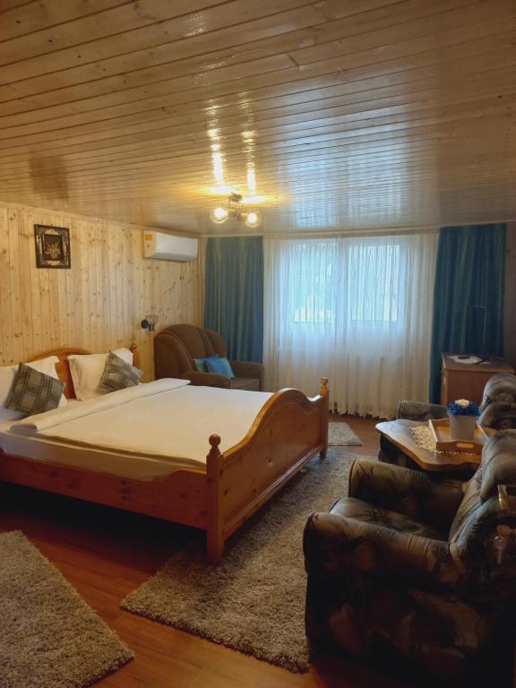 斯勒尼克Casa IRIS Slanic的一间卧室配有一张大床和一张沙发