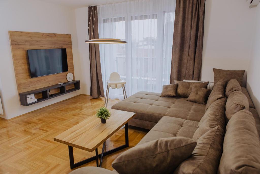 瓦列沃Sunshine apartments - Valjevo的带沙发和电视的客厅
