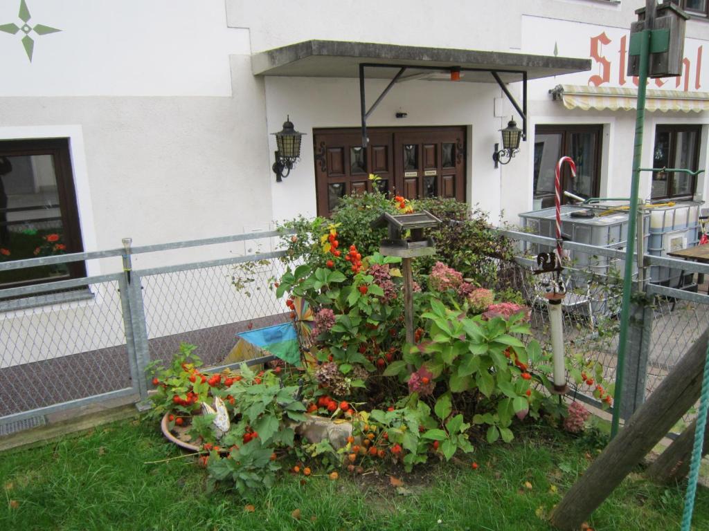 Bromberg斯塔赫尔森林旅馆的一座花园,在一座建筑前种有鲜花