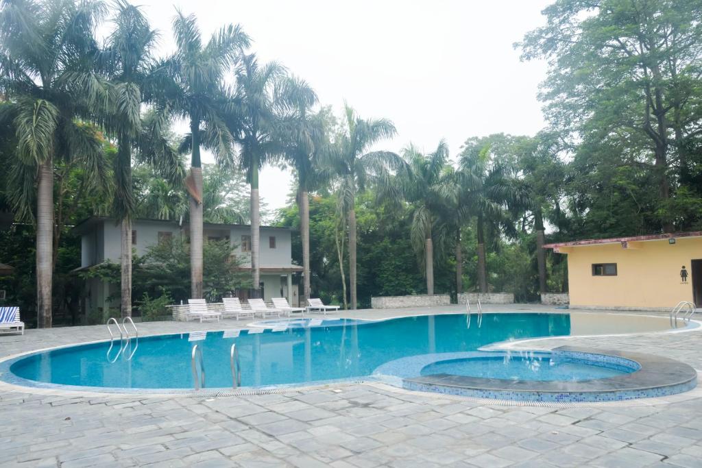索拉哈奇旺天堂酒店的一座棕榈树环绕的大型游泳池