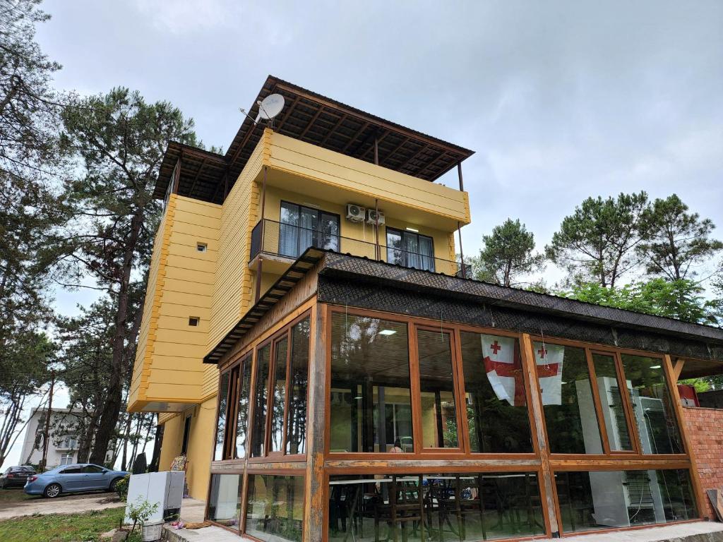 谢赫维蒂利Black Sea House Georgia的屋顶上方的黄色建筑