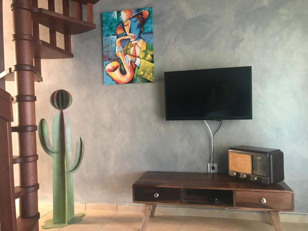 弗尔卡Cuban Design Loft的客厅配有平面电视和仙人掌