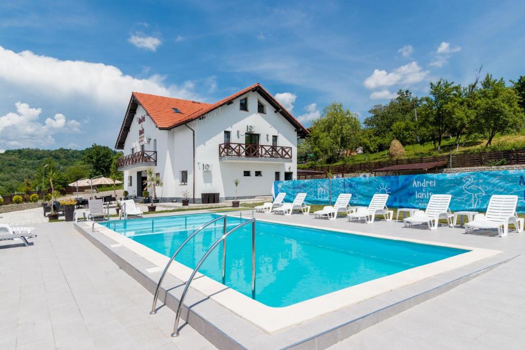DăeştiAgropensiunea Andrei & Ianis的一座带游泳池和房子的别墅