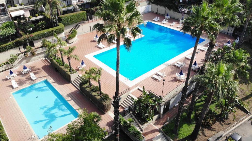 卡塔尼亚Amaranda B&B的棕榈树酒店游泳池的顶部景色