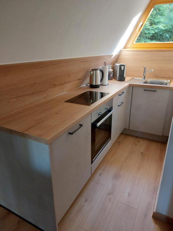 弗赖翁Nurdachhaus am Geyersberg的厨房配有木制台面和水槽
