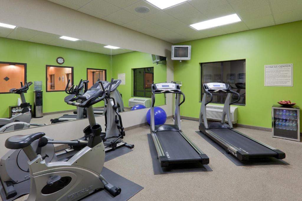 卡本代尔代尔假日酒店 - 会议中心 的一间设有跑步机的健身房,位于一个拥有绿色墙壁的房间