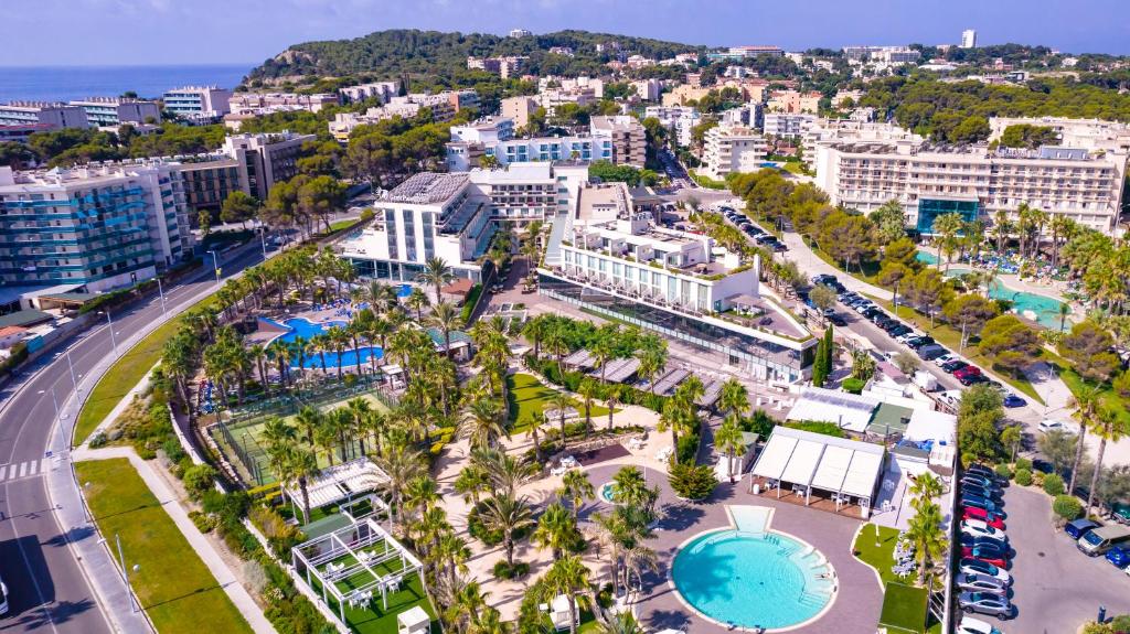 拉皮内达Gran Palas Hotel - Spa incluido的享有棕榈树和建筑的城市空中景致
