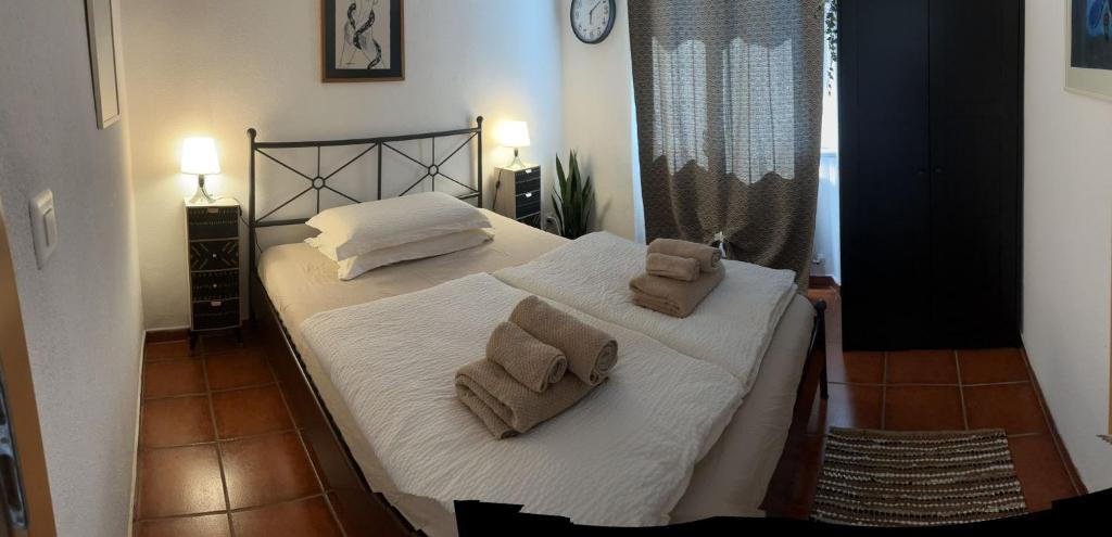 GranciaCASA STEFANIA con giardino a LUGANO的一间卧室配有一张带两个枕头的床