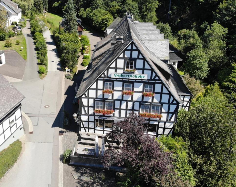 施马伦贝格Hotel & Gasthof Hubertushöhe - Ihr Hotel für Urlaub mit Hund的黑白建筑的空中景观