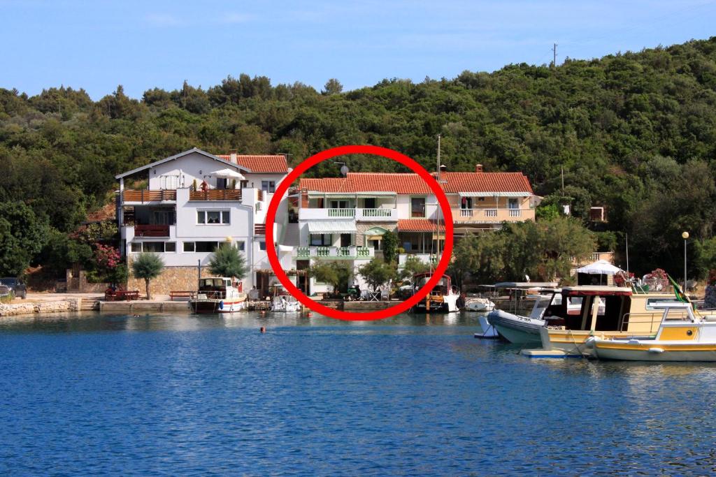 萨利Apartments and rooms by the sea Zaglav, Dugi otok - 8170的湖上的房子,水里有船