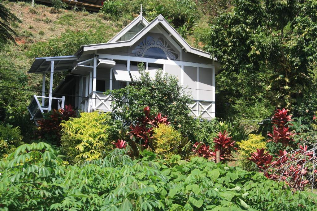 萨武萨武Gingerbread Cottage and Studio Fiji的花园中的一个白色房子
