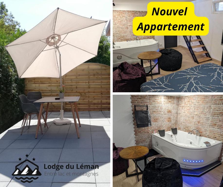 锡耶Lodge du Léman的一张带雨伞和浴缸的照片拼贴