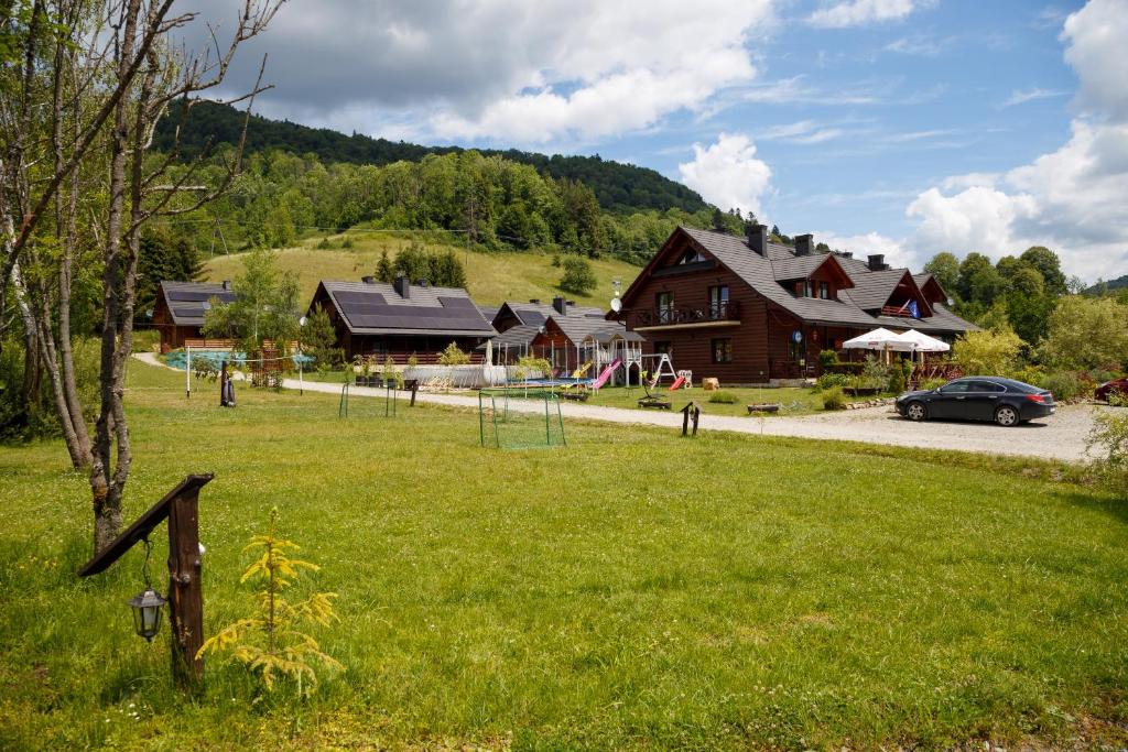 齐斯纳Solny - Resort w Bieszczadach的一个大院子,有房子和游乐场