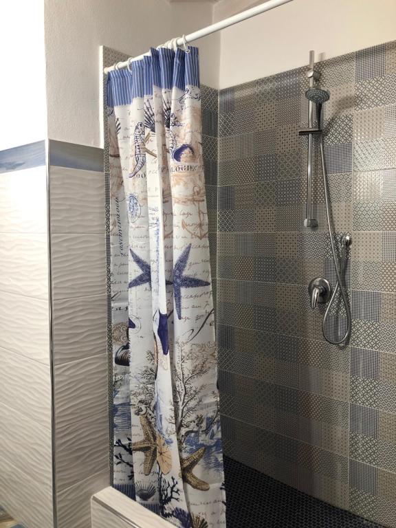兰佩杜萨Villa Oasi Dei Sogni的浴室内配有淋浴帘。