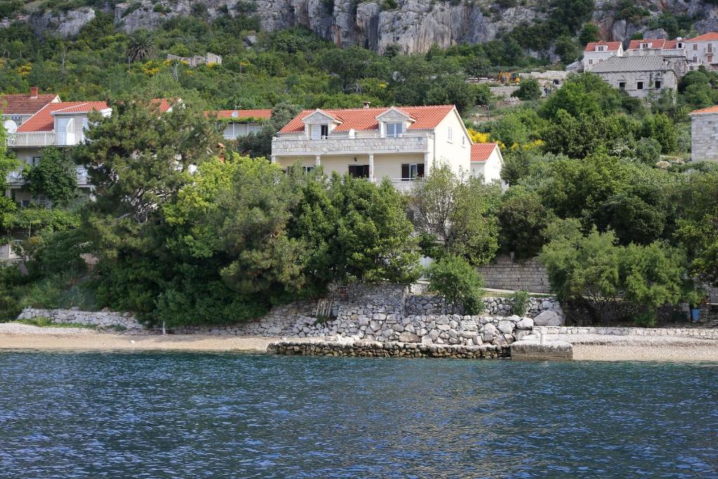 维甘Apartments by the sea Viganj, Peljesac - 10116的水体岸边的房子