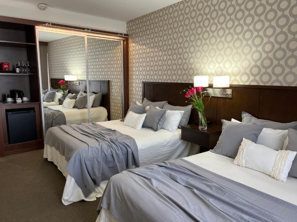 布宜诺斯艾利斯ian Hotel的酒店客房,设有两张床和镜子