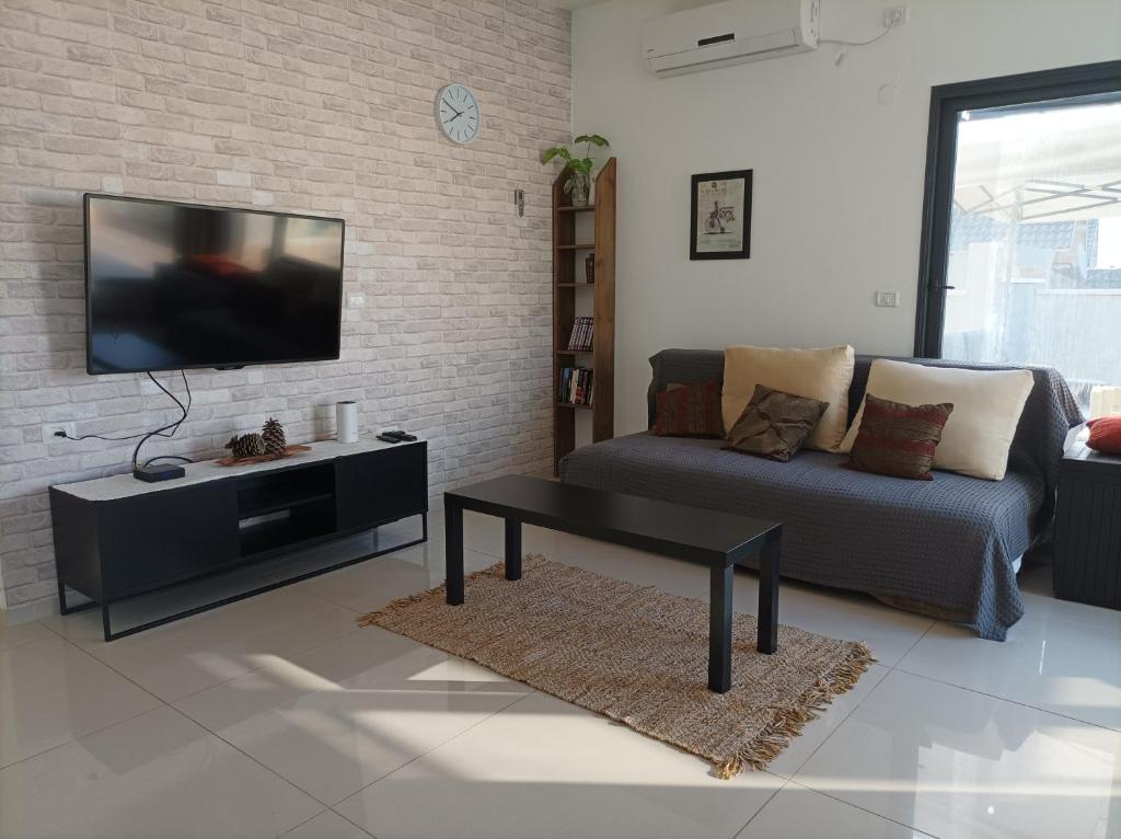 恰斯林נוגה בגולן的带沙发和平面电视的客厅