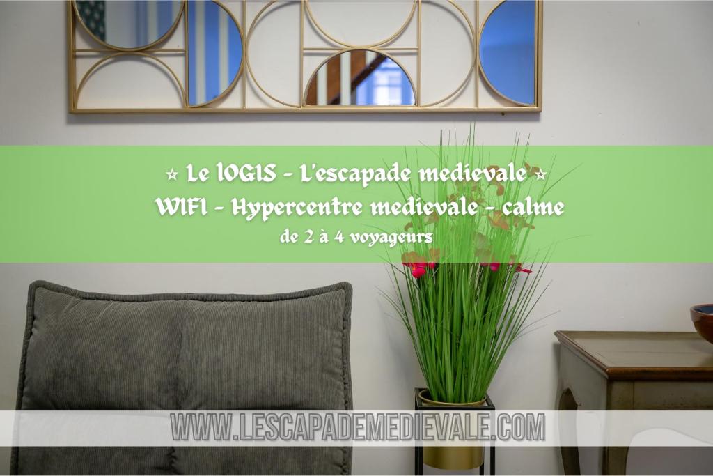 萨尔拉拉卡内达Le Logis - lescapade-medievale Sarlat的花瓶上方的镜子