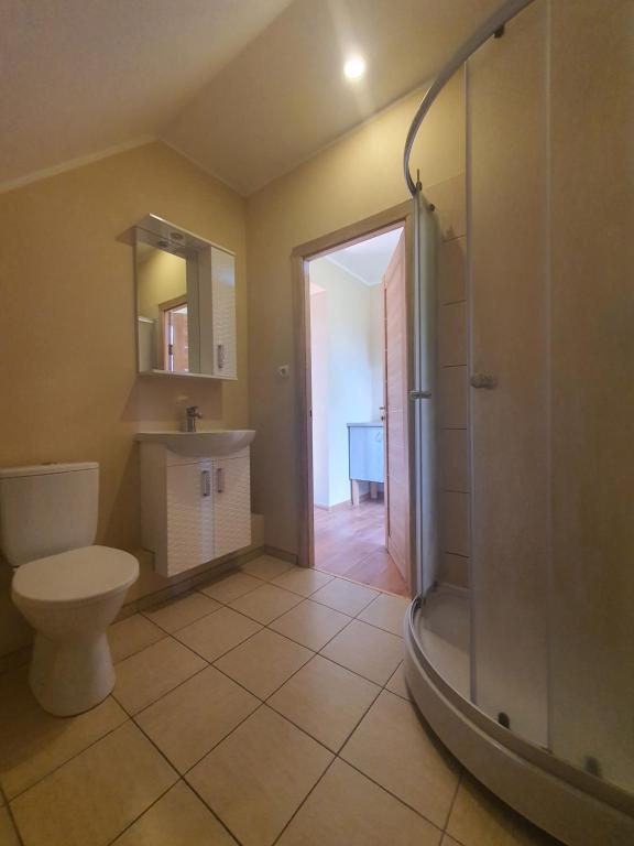 叶尔加瓦Vecais cels 25C的带淋浴、卫生间和盥洗盆的浴室